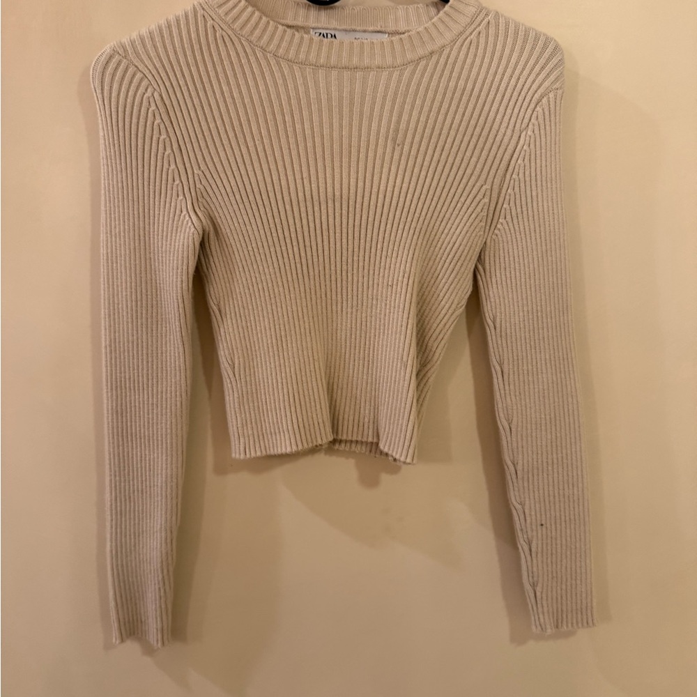 Zara Beige Ribbed Long Sleeve Top